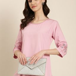 SHOWOFF Round Neck Thread Work Straight Kurta-image-18