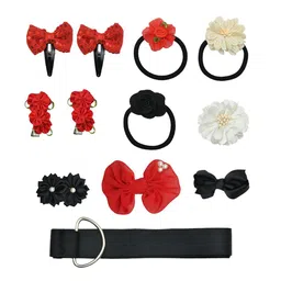 FUNKRAFTS Girls Red & Black Embellished Hair Accessory Set of 11-14