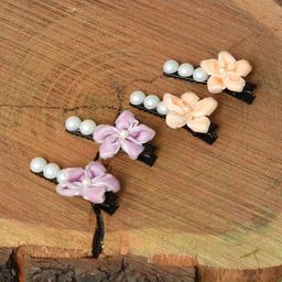 FUNKRAFTS Girls Black, Orange & Pink Set of 4 Beaded Alligator Hair Clip-33