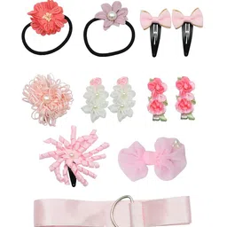 FUNKRAFTS Girls Pink & Black  Pack of 11 Embellished Hair Accessory Set-91