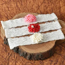 FUNKRAFTS Girls White & Pink Set of 3 Lace Hairband-58