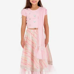 LIL DRAMA Girls Pink & Blue Sequinned Ready to Wear Lehenga & Blouse With Dupatta-image-60