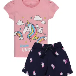 PLUM TREE Girls Pink & Navy Blue Printed Top With Shorts-image-22