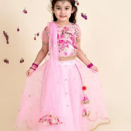 pspeaches Girls Pink & Orange Embellished Ready to Wear Lehenga & Blouse With Dupatta-image-83