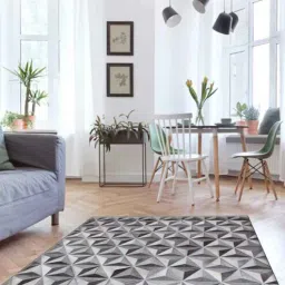dazzhome Grey Hair On Leather Geometrical Hand Woven 3ftX5ft Carpet-picture-2