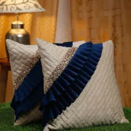 hosta homes Ivory & Blue Silk Textured 24x24 inches (Set of 2) Cushion Covers-picture-9