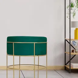 GLOBALLY INDIAN Green Cylindrical Metal With Upholstery Ottoman-14