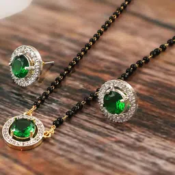 Jewar Mandi Silver Gold-Plated CZ Studded & Artificial Beaded Mangalsutra with Earrings-17