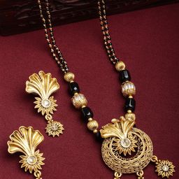 PANASH Gold-Plated & White Stone-Studded & Black Beaded Mangalsutra-20