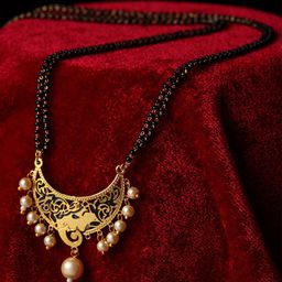 PANASH Gold-Plated Black & Beige Pearl Beaded Mangalsutra-0