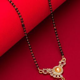 aadita Woman Gold-Plated Black Beaded & White Stone-Studded Mangalsutra-image-80