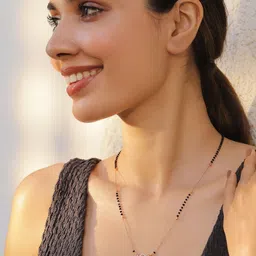 Rubans 18K Rose Gold-Plated Pink AD & Cubic Zirconia Studded Black Beaded Mangalsutra-9