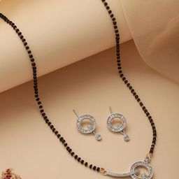Jazz and Sizzle Rhodium-Plated AD Stone-Studded & Beaded Mangalsutra With Earrings-image-81