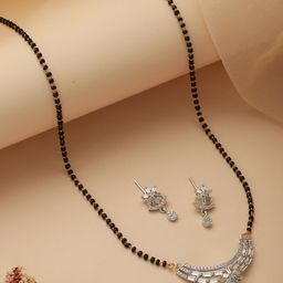 Jazz and Sizzle Rhodium-Plated AD Stone-Studded & Beaded Mangalsutra & Earrings-36