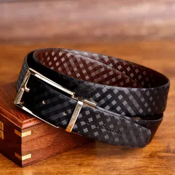 LOUIS STITCH Men Black Textured Leather Reversible Formal Belt-image-8