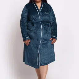 KLOTTHE Plus Size Long Sleeved Wool Bath Robe With Belt-0