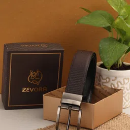 ZEVORA Men Brown Textured Reversible Belt-image-12