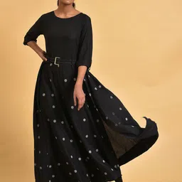 W Black & Grey Polka Dots Printed Pleated Belted Culotte Jumpsuit-37