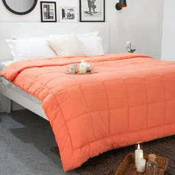 SPACES Silkysoy Orange Geometric 90 GSM AC Room Single Bed Quilt-image-42