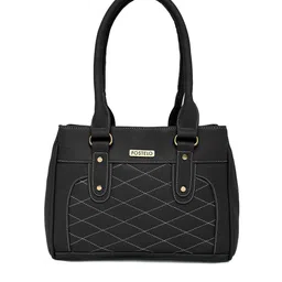 Fostelo Black Embellished PU Structured Handheld Bag with Quilted-16