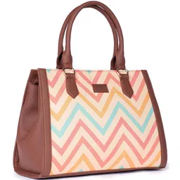 ZOUK Geometric Printed Structured Jute Handheld Bag image 4