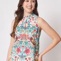 angloindu Floral Print Mandarin Collar Top-image-13