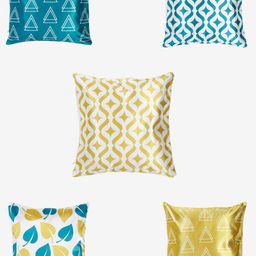 TAG 7 White & Yellow Set of 5 Geometric Square Cushion Covers-10