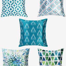 TAG 7 White & Blue Set of 5 Geometric Square Cushion Covers-39