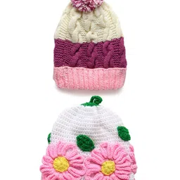 CHUTPUT Unisex Kids Set Of 2 Multicoloured Pure Wool Beanie Cap-4