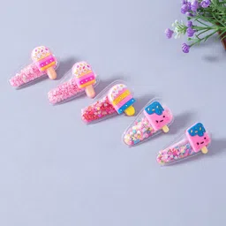 Golden Peacock Girls Pink & Blue Set of 5 Embellished Alligator Hair Clips-image-85