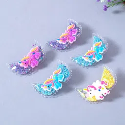 Golden Peacock Girls Blue & Yellow Set of 5 Embellished Alligator Hair Clips-image-84