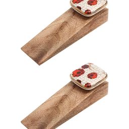 Indianshelf Brown & White 2 Pieces Floral Printed Wooden Door Stoppers-picture-27
