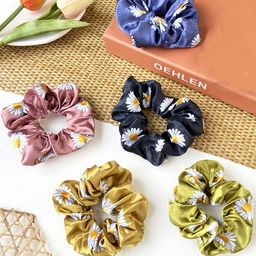 Yellow Chimes Women Set Of 5 Multicoloured Printed Satin Scrunchies-17