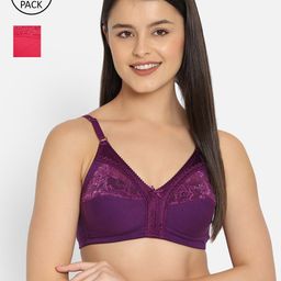 Clovia Purple & Magenta Set Of 2 Cotton Non-Padded Non-Wired Full Cup Bra COMBRC905-Multicolor-14