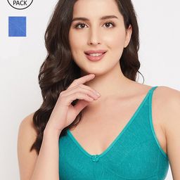 Clovia Set Of 2 Blue & Green Non Padded & Non Wired Solid Bra-image-38