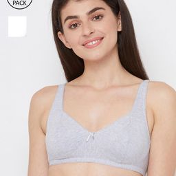 Clovia Pack of 2 Grey & White Non-Padded Non-Wired Cotton Bra-1