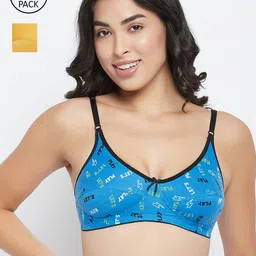 Clovia Yellow & Blue Set Of 2 Printed Non-Padded Non-Wired All Day Comfort Everyday Bra-picture-22