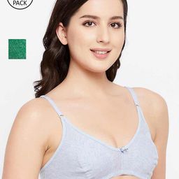Clovia Set of 2 Grey & Green Non Padded Cotton Bra-image-5