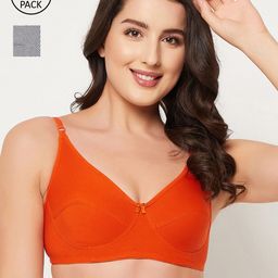 Clovia Pack of 2 Orange & Grey Full Coverage Knitted Everyday Bra-image-93