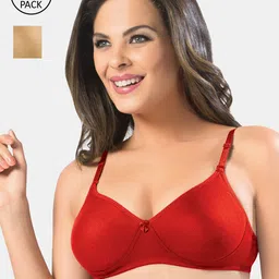 Sonari Women Pack of 2 Red & Beige Double layered Bra-picture-41