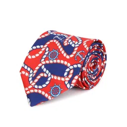 Tossido Men Red & Navy Blue Printed Broad Tie-6