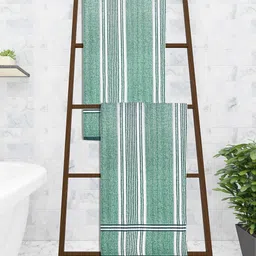 Athom Trendz Set Of 2 Green Striped 300 GSM Cotton Bath Towels-image-35