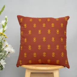 the yellow dwelling Brown Cotton Floral 16x16 inches Cushion Covers (1Pc)-picture-14