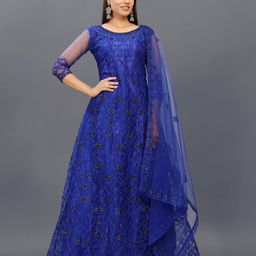 JULEE Floral Embroidered Net Fit & Flare Maxi Dress Aliya Blue-Blue-image-14