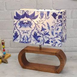 Homesake Blue Printed Wooden Table Lamp-14