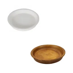 LASAKI 2 Pieces White & Brown Round Ceramic Pot Trays-32