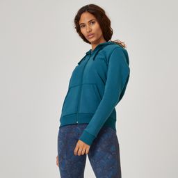 Women's Sweatshirt Jacket with Hood Fleece Lined 500-Blue/Teal-image-23