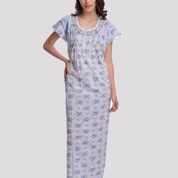 CIERGE Blue Printed Pure Cotton Maxi Nightdress-image-42