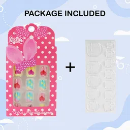 JENNA Girls 12-Pcs Heart Design Artificial Nail Art Kit with Glue - Multicolored-52