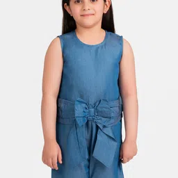 KIDKLO Girls Blue Solid Cotton Basic Jumpsuit-47